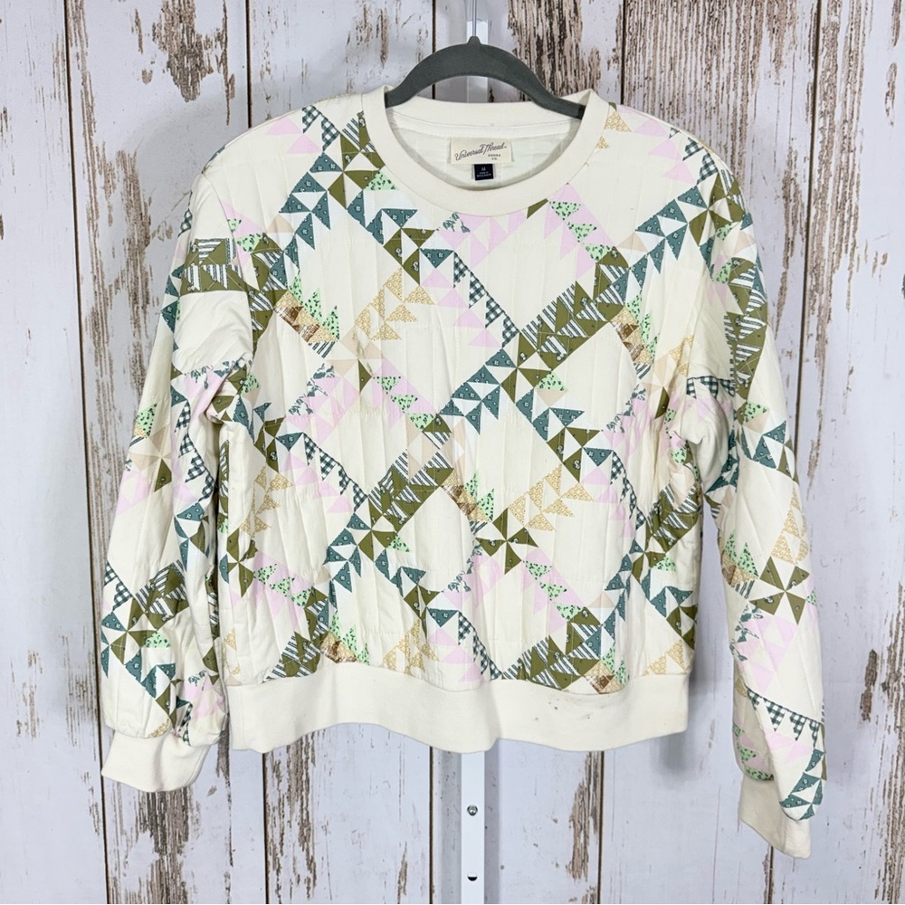 Universal Thread Cream Quilt Pattern Sweater. Siz… - image 1